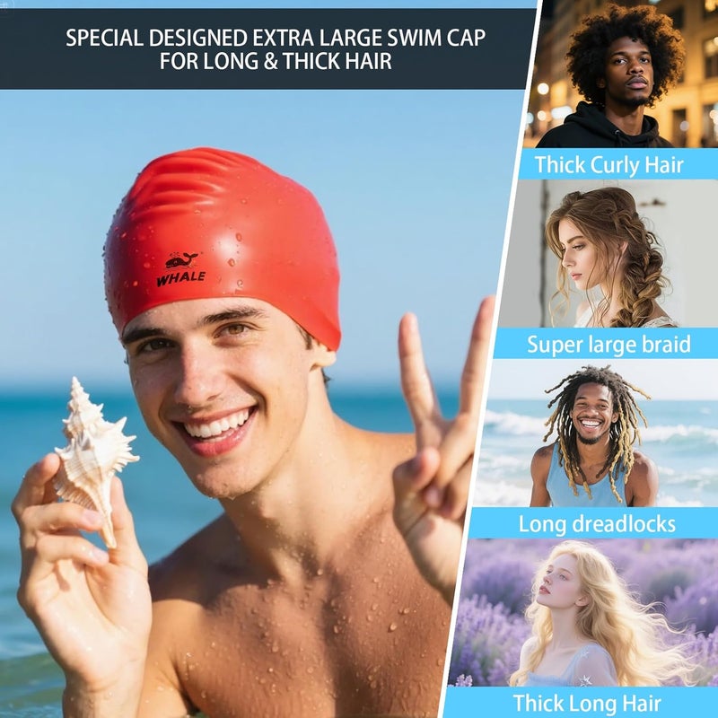 Whale Extra Large Swim Cap for Women Men Non-Slip, High Elasticity Keeps Hair Dry Unisex Large Size Suitable for Long Hair, Curly Hair and African Dreadlocks - Image 4